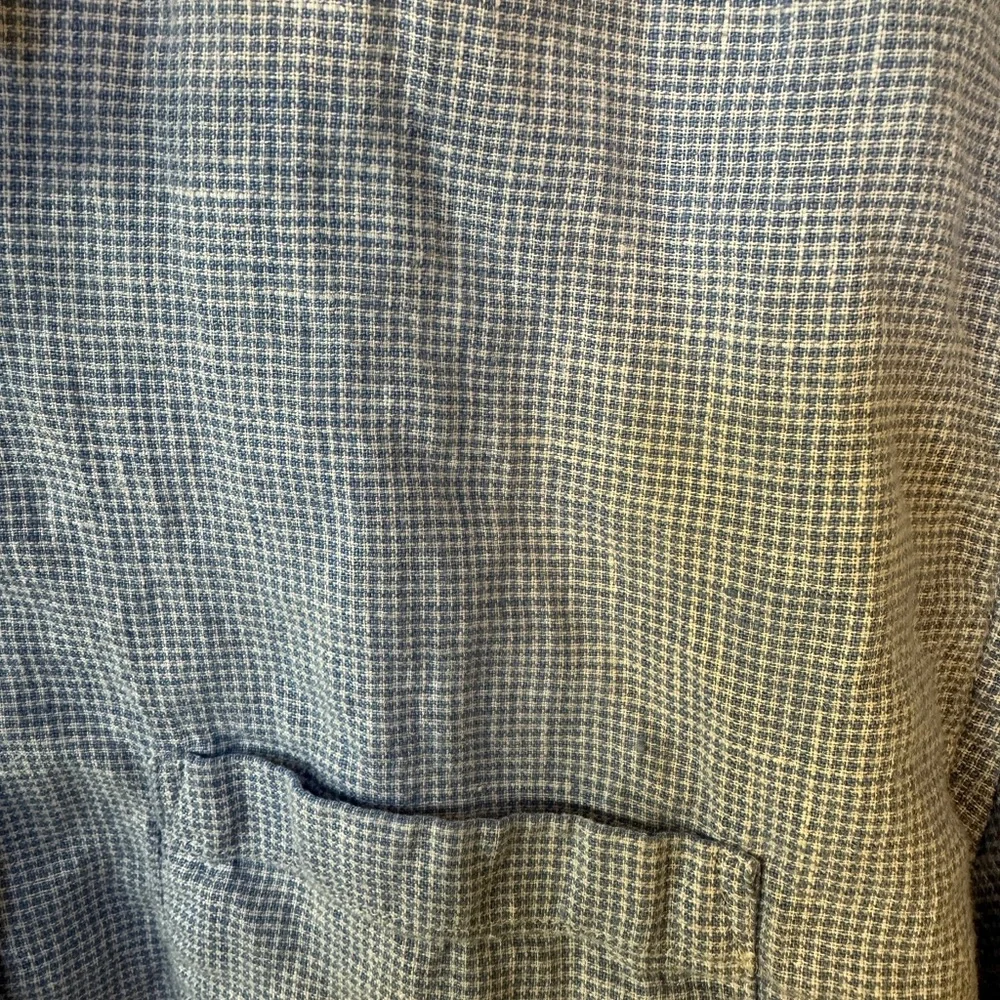 J Crew Mens Linen Blend Button Down Shirt Blue Gingham Plaid Long Sleeve Size L